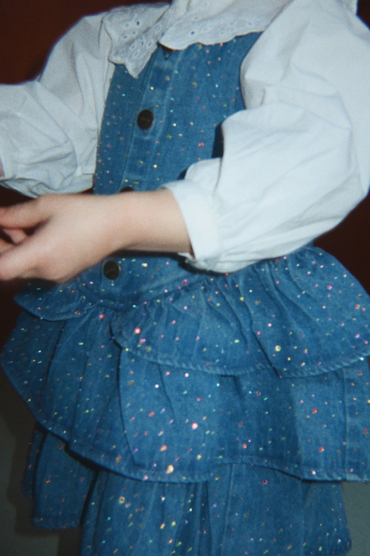 Konges Sløjd Elba Sparkle Dress in Denim Sparkle, worn