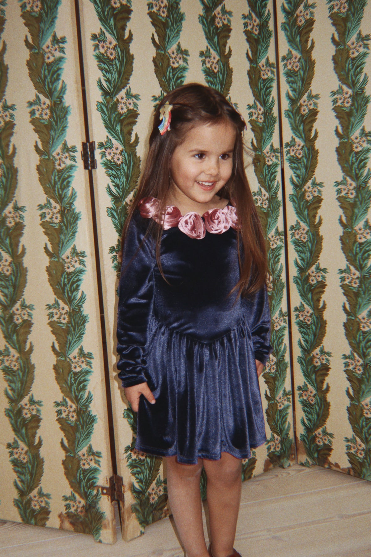 Girl wearing Konges Sløjd Rosetta Dress in Navy