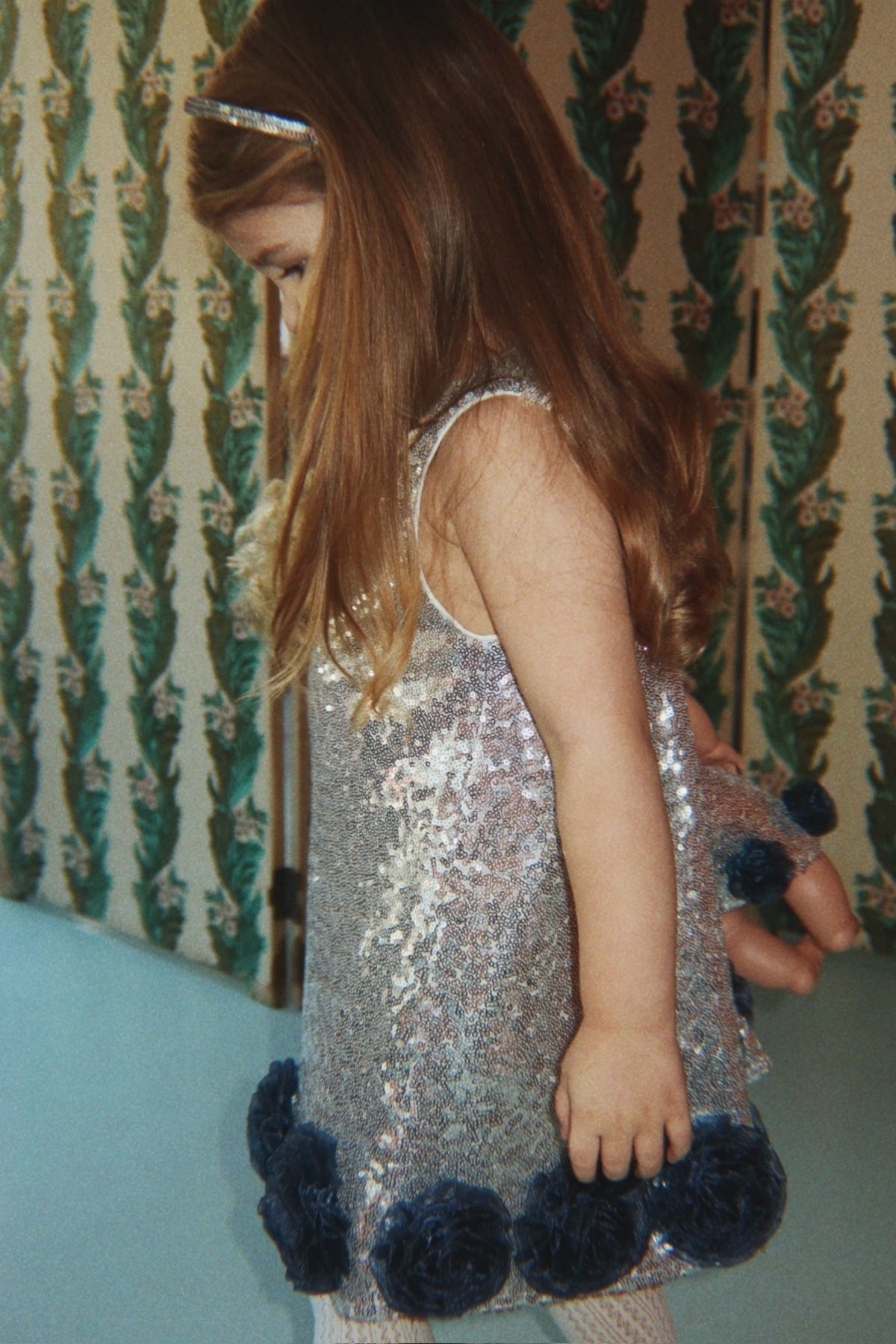 Girl wearing Konges Sløjd Tindra Rose Dress in Silver