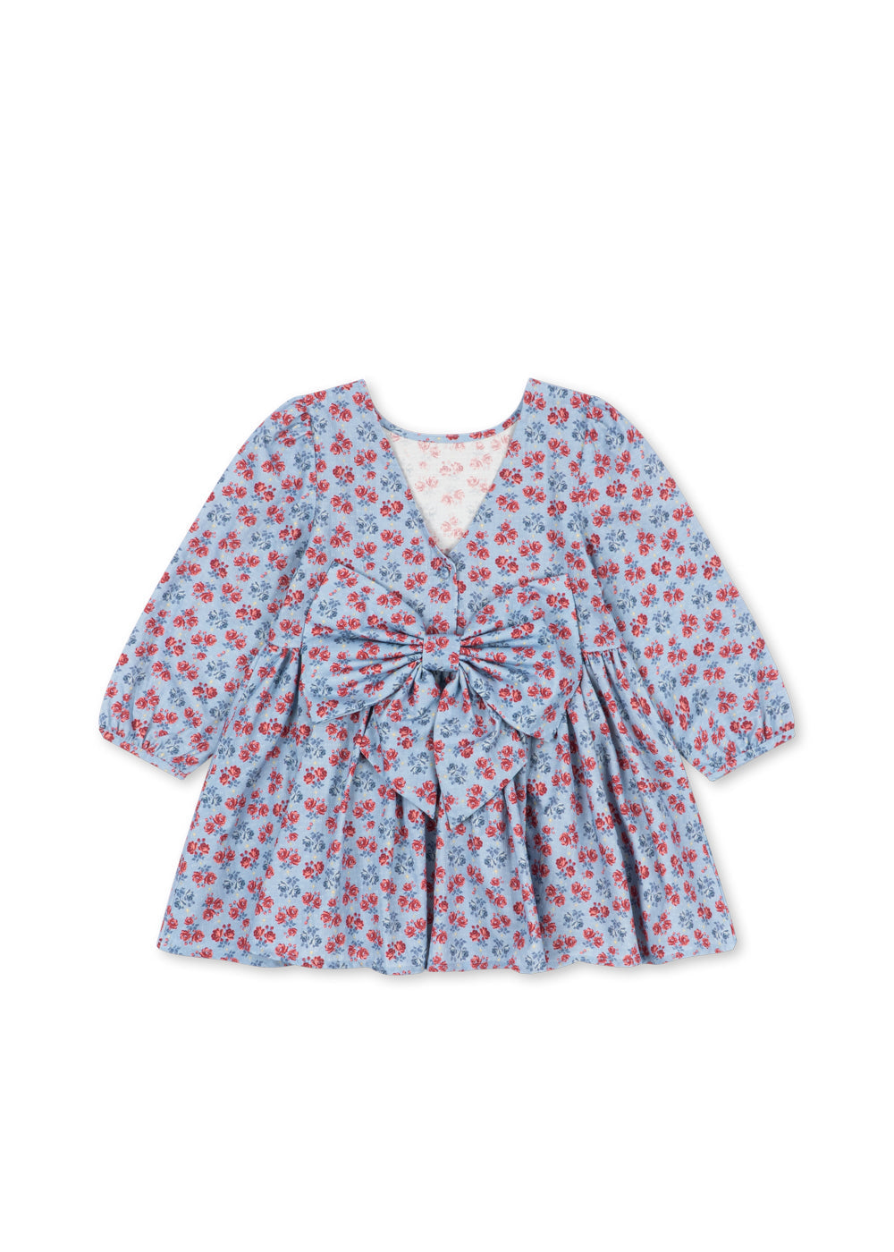 Konges Sløjd Avi LS Bow Dress in Lumina Blu, back view with bow