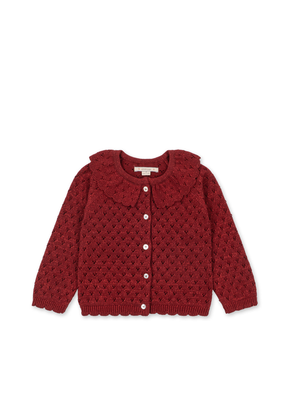 Konges Sløjd Holiday Cardigan in Red Dahlia, front product view