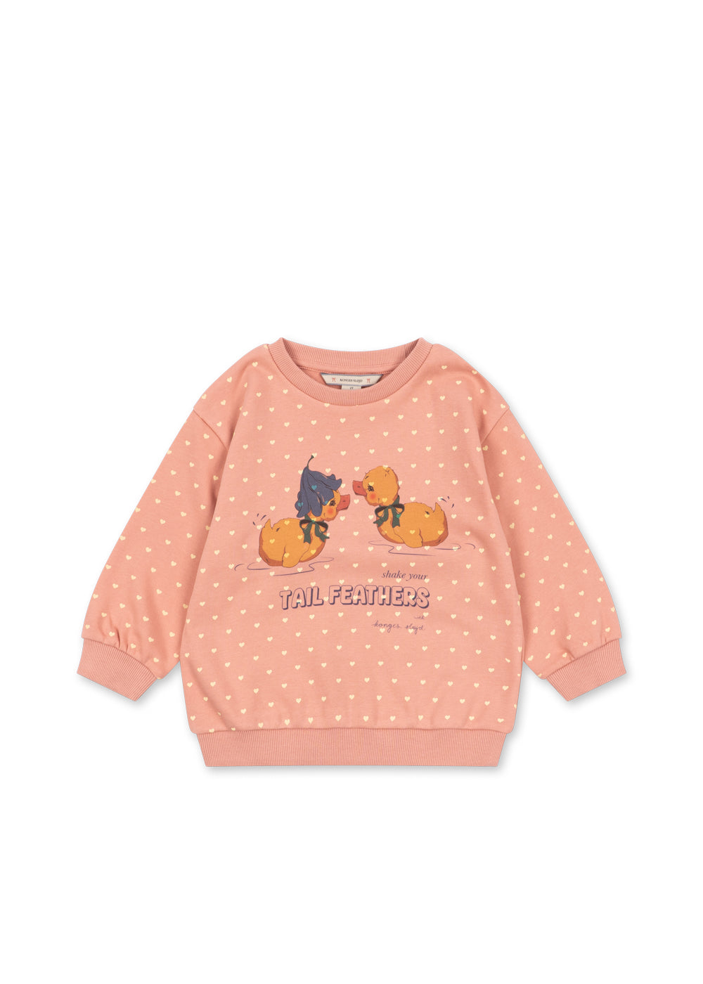 Konges Sløjd Spotty Sweat Blouse Coeur Feathers — front flat lay of organic cotton sweatshirt