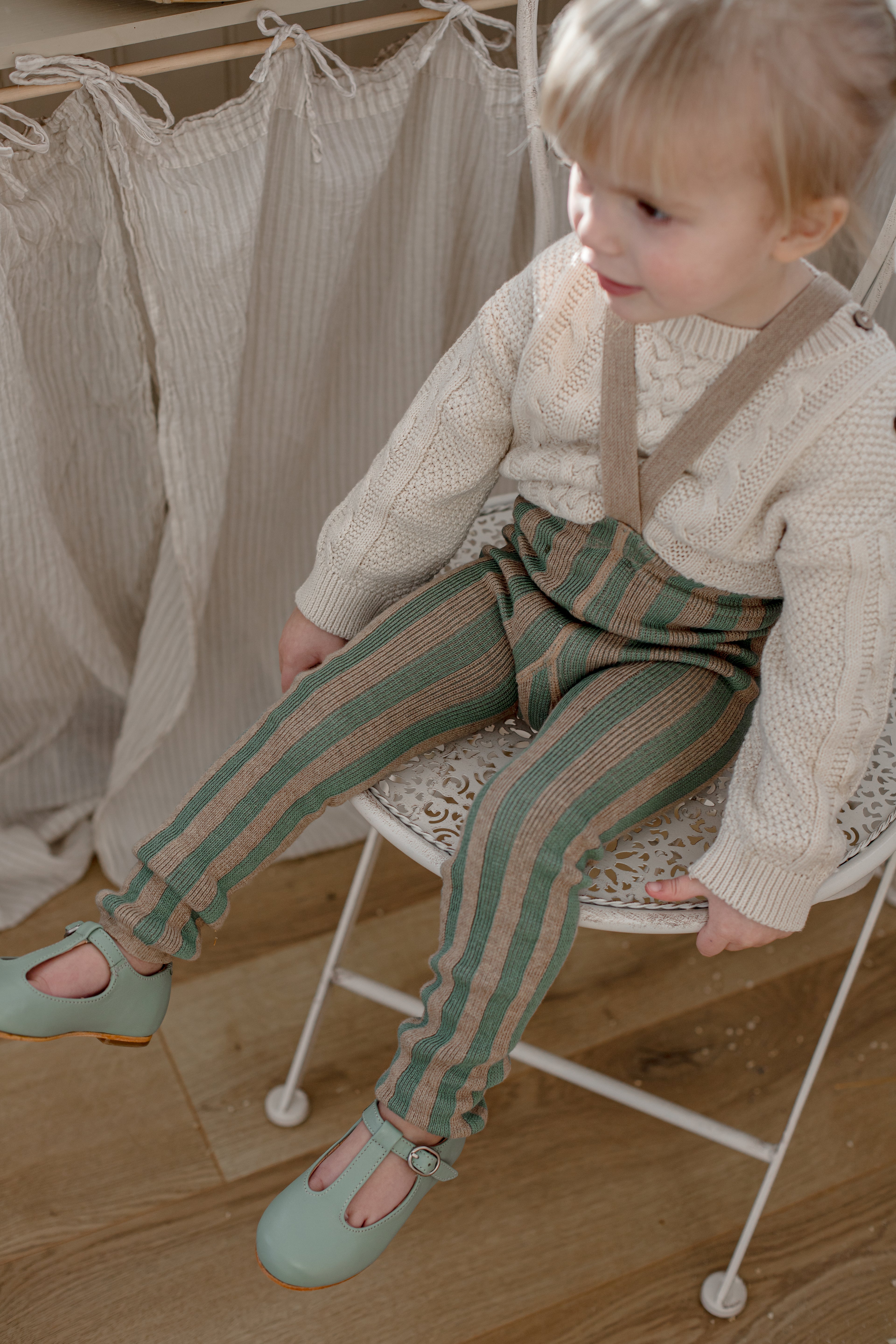 Footless Special Matcha x Peanut Striped worn