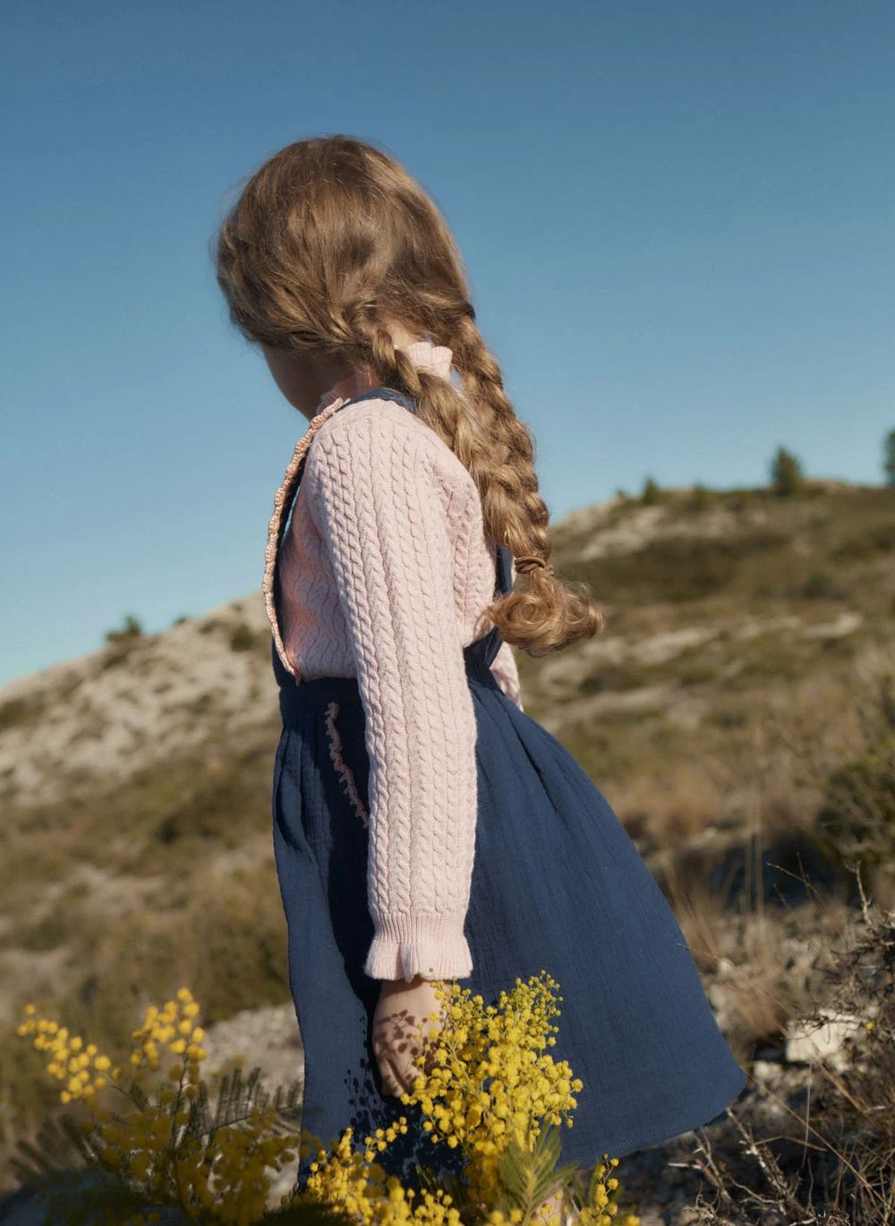 Louise Misha Agata Embroidered Apron Dress in Navy, image 4 of 6