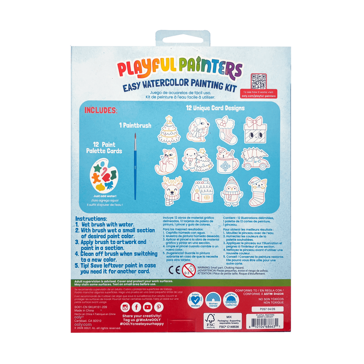 OOLY Playful Painters Watercolor Kit in Merry & Bright, holiday watercolor painting kit with 12 cards – image 7 of 7