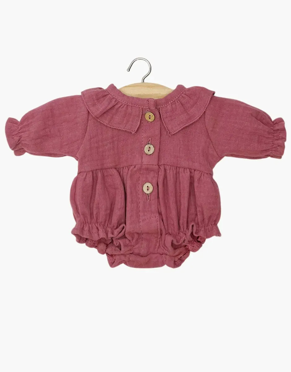 Léonore doll romper in raspberry cotton gauze by Minikane