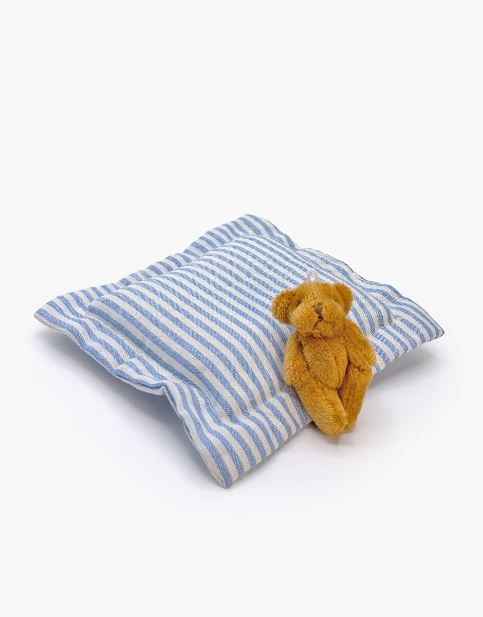 Minikane Mini Panchas night accessory set with blue and white stripe pillow