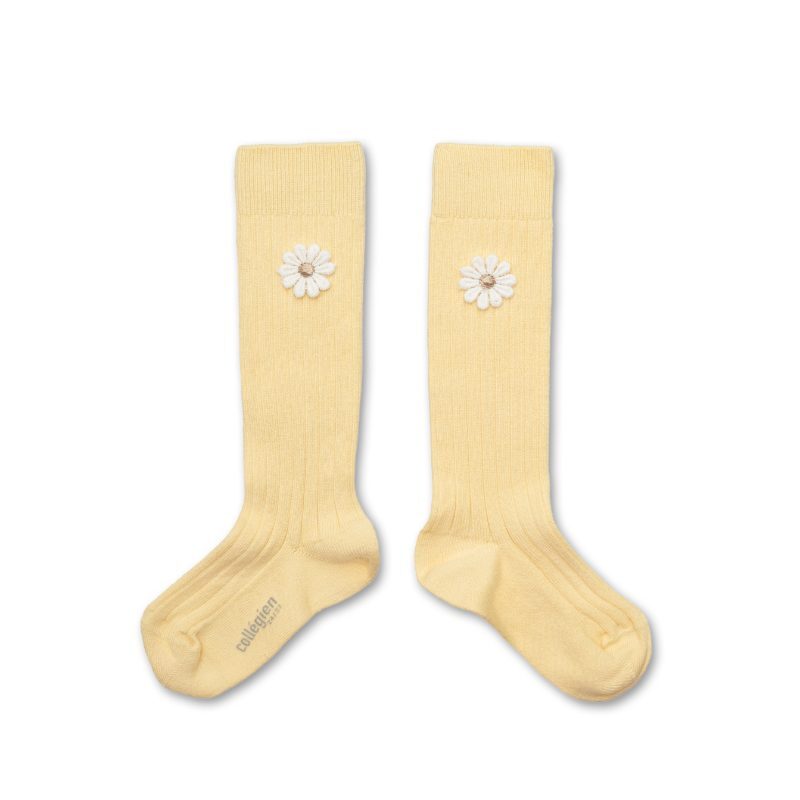 Collégien Valentine Ribbed Knee-High Socks with Daisy – Vanille