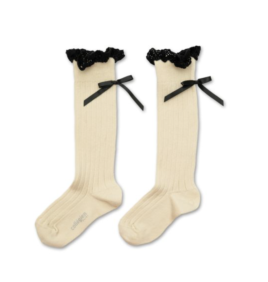 Collégien Domitille Ribbed Knee-High Socks with Lace and Bow – Doux Agneaux