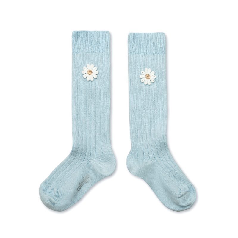 Collégien Valentine Ribbed Knee-High Socks with Daisy – Glacier