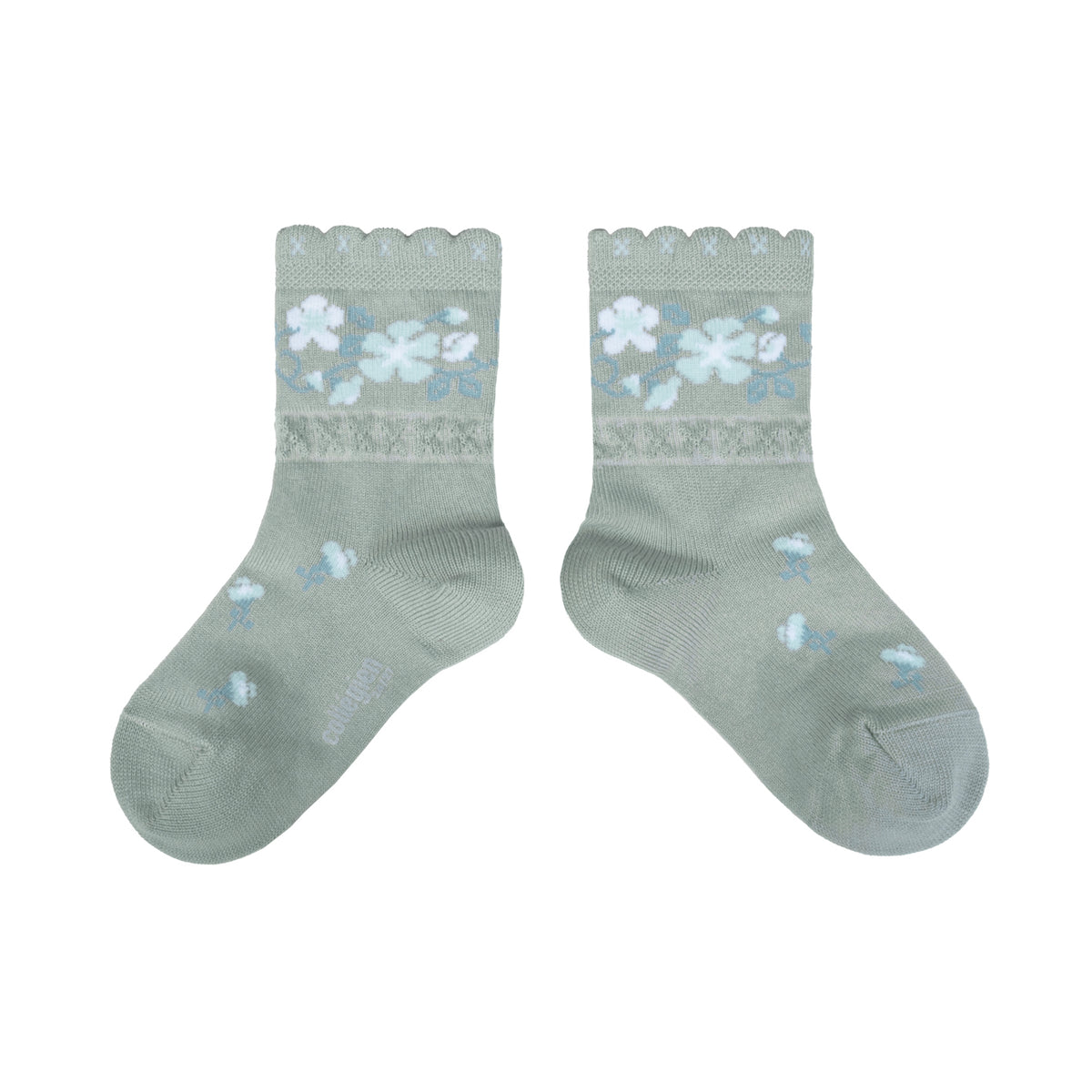Collégien Camélia Jacquard Flower Ankle Socks – Aigue Marine