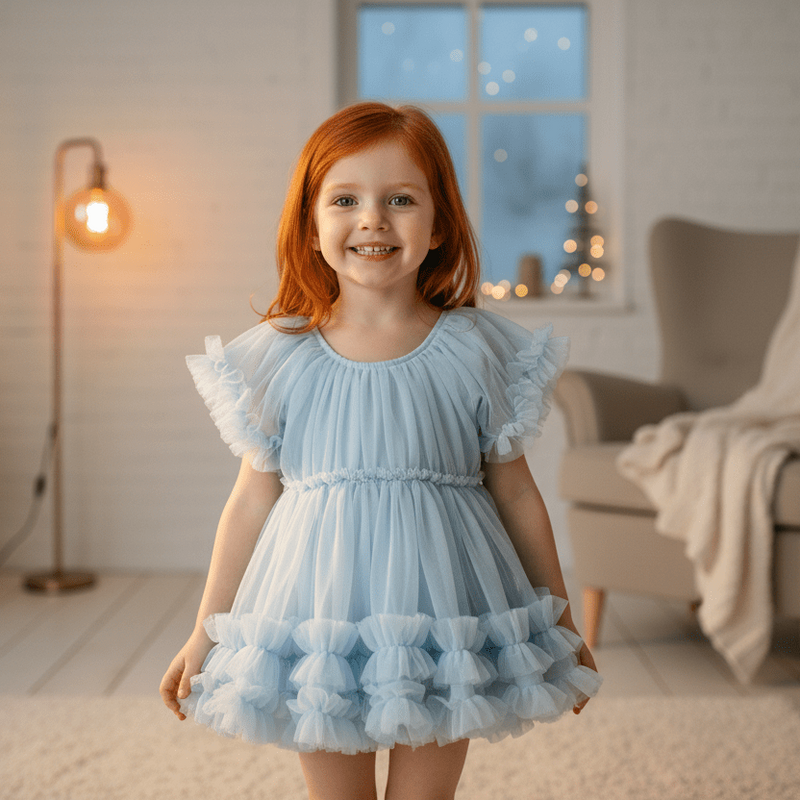 DOLLY by Le Petit Tom Frilly Dress - Light Blue for Girls – Dolly by Le Petit Tom (image 5)