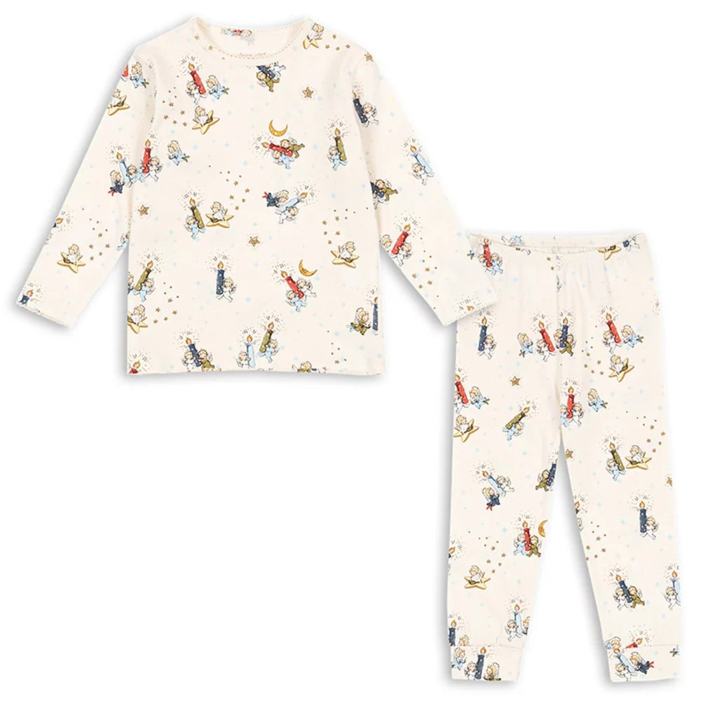 Konges Sløjd Lucia organic cotton baby and toddler blouse and pants set with all-over print on cream background