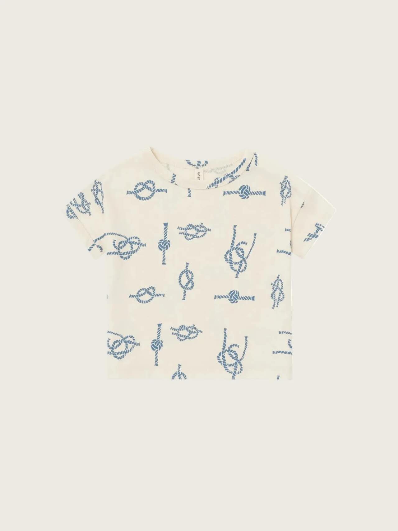 Organic Zoo Sailor Knots Boxy T-Shirt — cream organic cotton kids boxy tee with all-over sailor knots print, flat lay on cream background