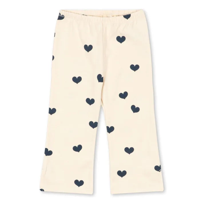 Konges Sløjd Drey organic cotton pants for kids in cream with navy blue heart print