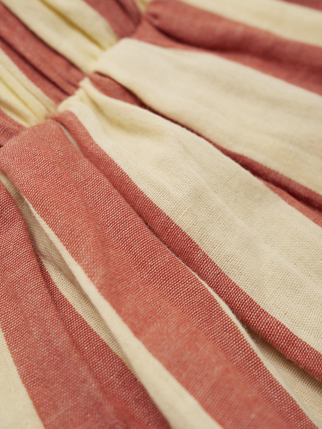 Organic Zoo Tomato Stripes Resort Pants — relaxed fit organic muslin kids pants with bold red and white tomato stripes, close-up fabric detail