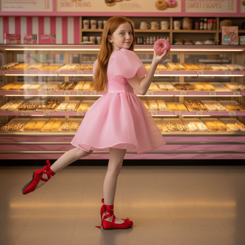 DOLLY by Le Petit Tom V-Back Puff Sleeve Organza Tutu Dress - Donut Pink for Girls – Dolly by Le Petit Tom (image 2)