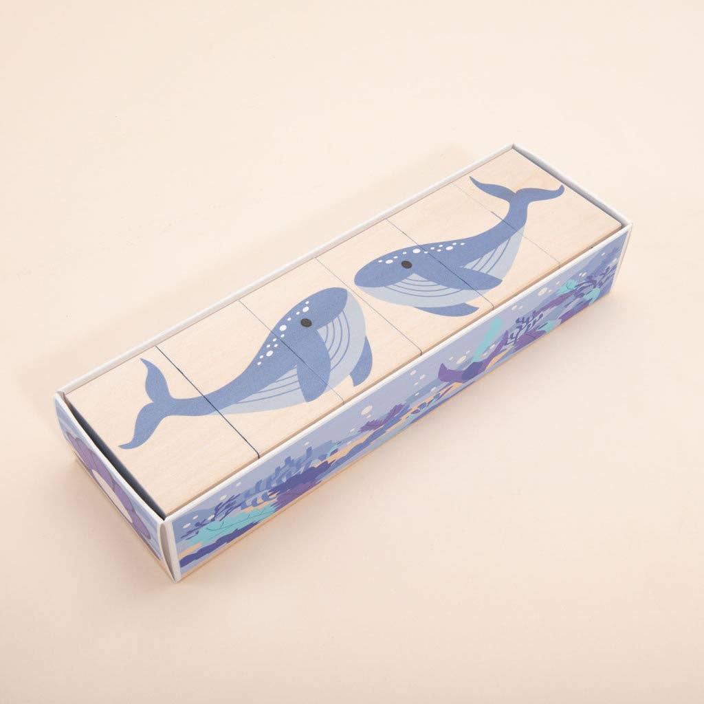 Uncle Goose Environments Ocean Blocks wooden set with whale and starfish illustrations