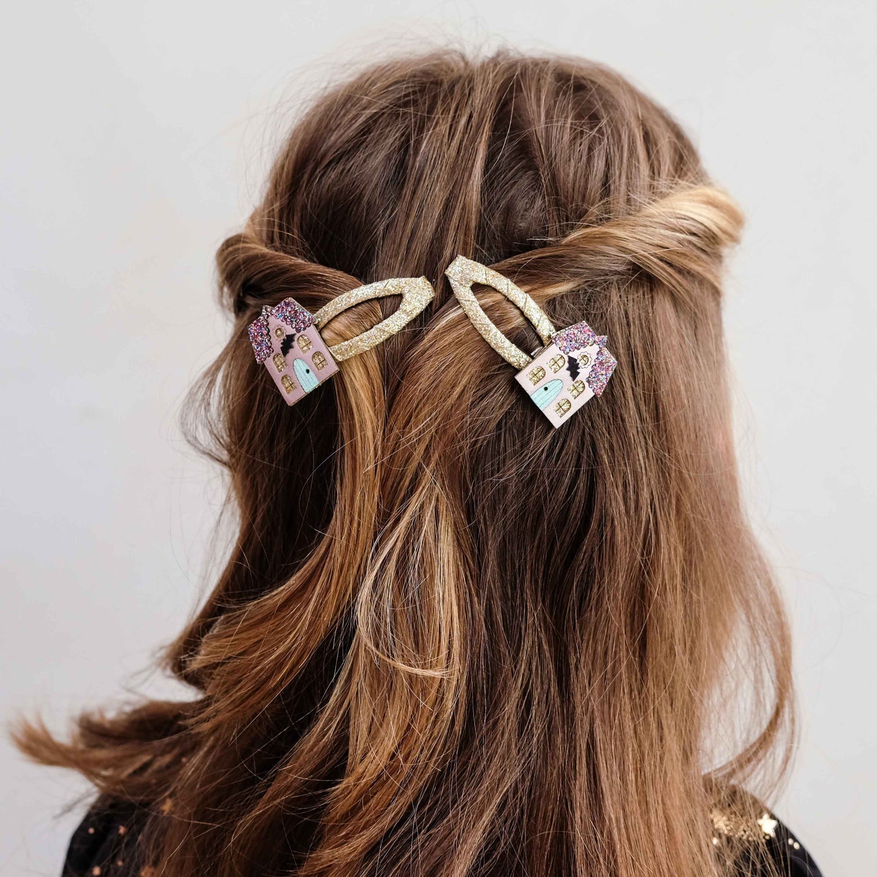 Haunted House Hair Clips worn