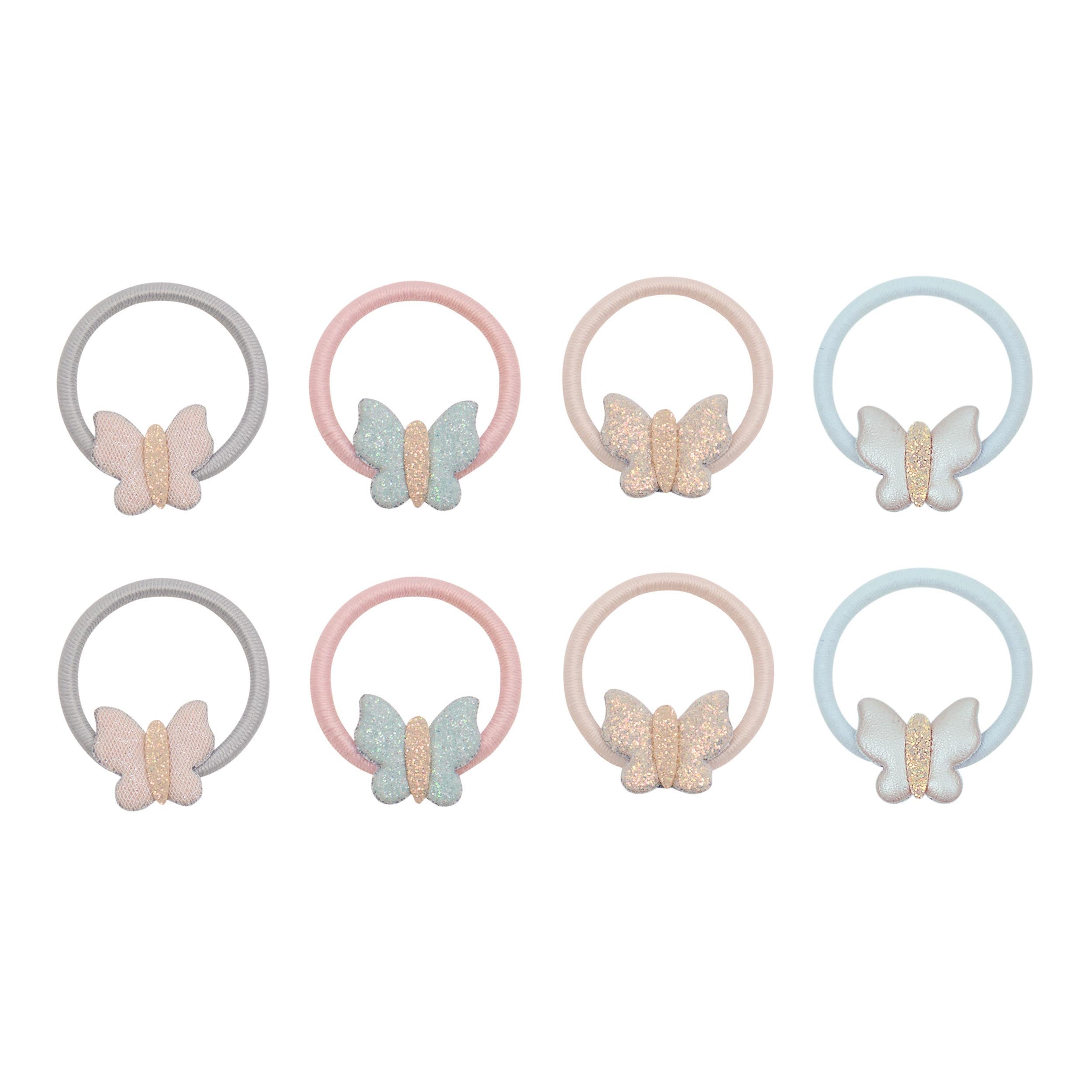 Bella Butterfly Mini Hair Ties - set of 8 pastel glitter butterfly hair ties