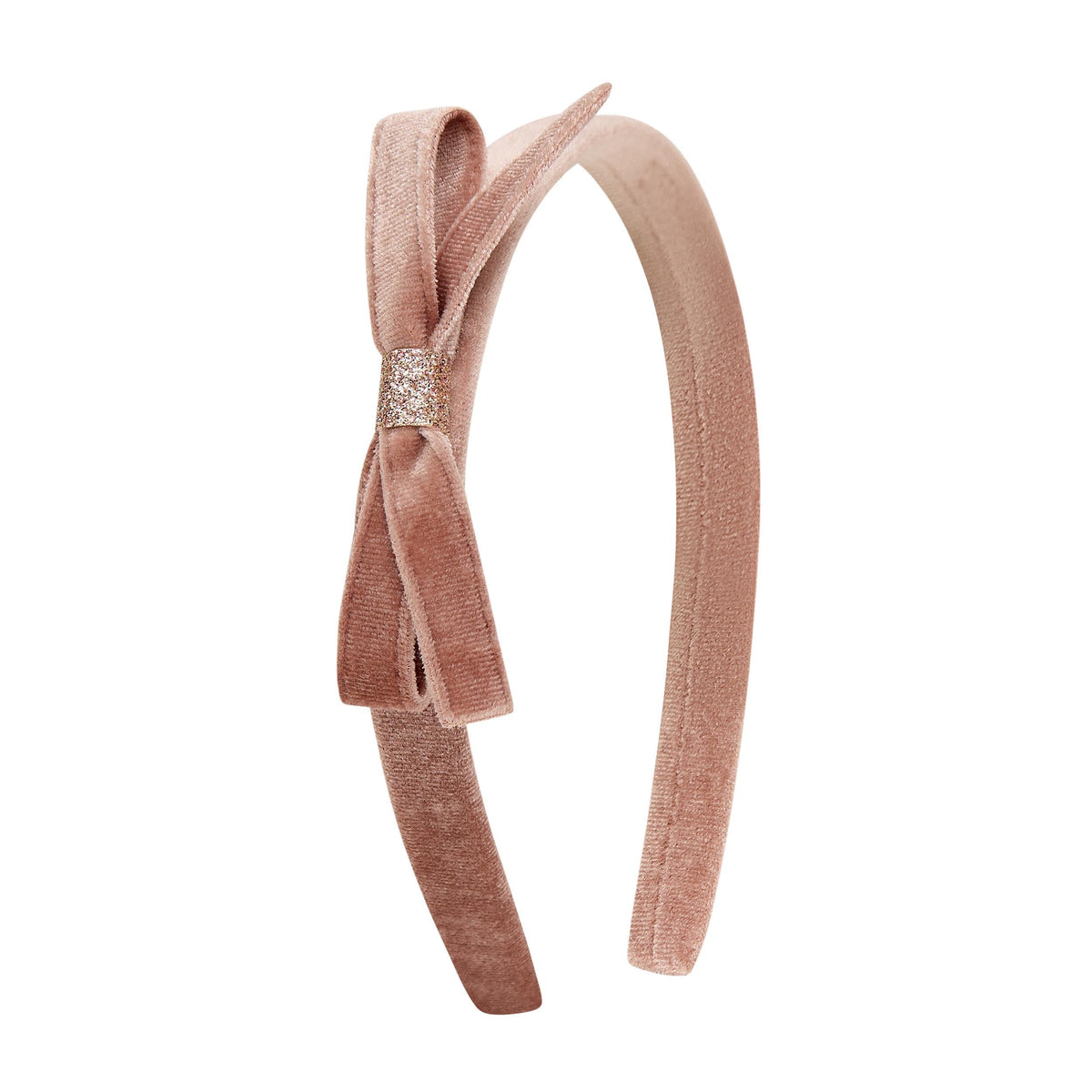 Dusky pink velvet bow headband with glitter wrap