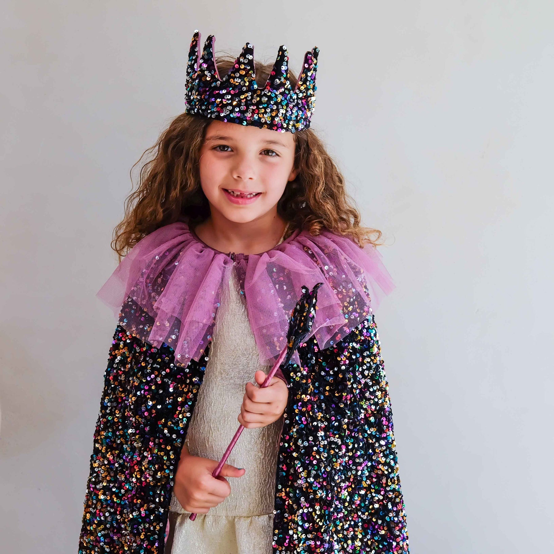 Ruffle Dazzle Sequin Cape worn