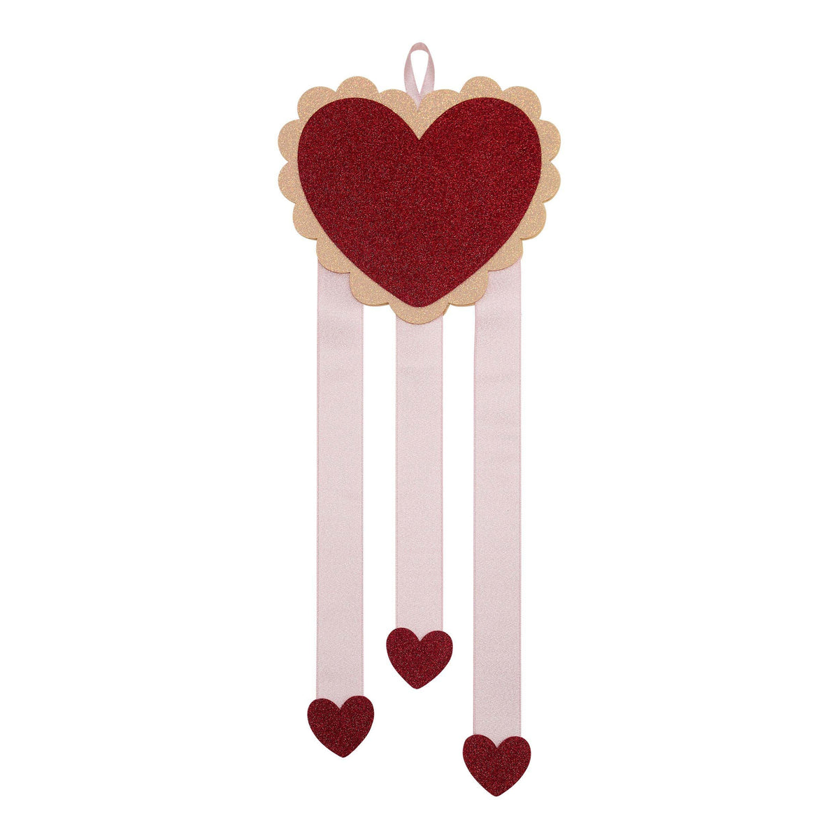 Red glitter heart hair clip storage wall hanger with pink satin ribbons