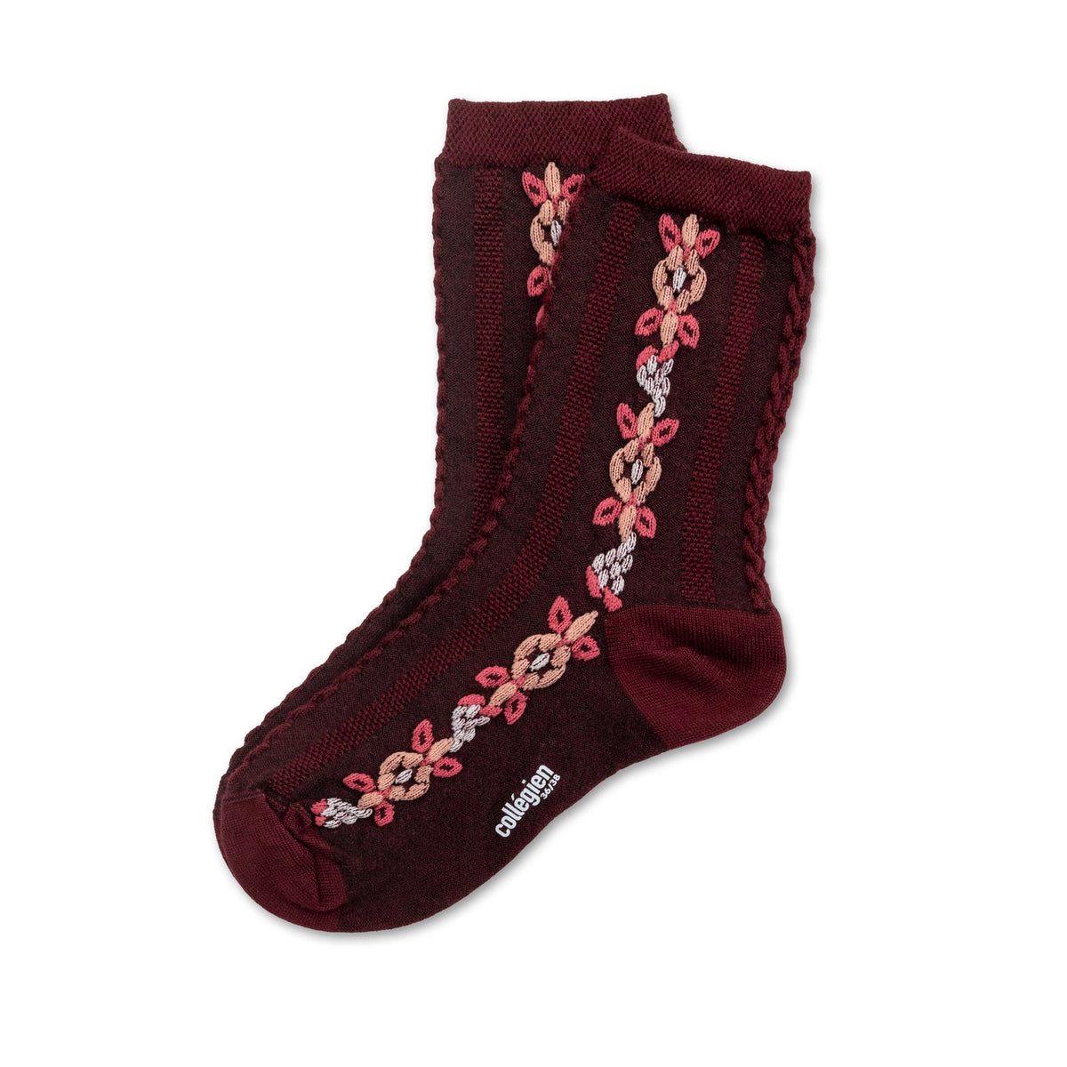 Collégien Magnolia Jacquard Flower Ankle Socks – Bordeaux Grand Cru