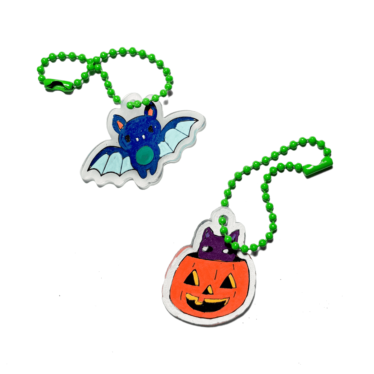 Ooly Mini Shrink-Its Shrink Art Kit Boo Crew, finished shrunk charms on ball chains