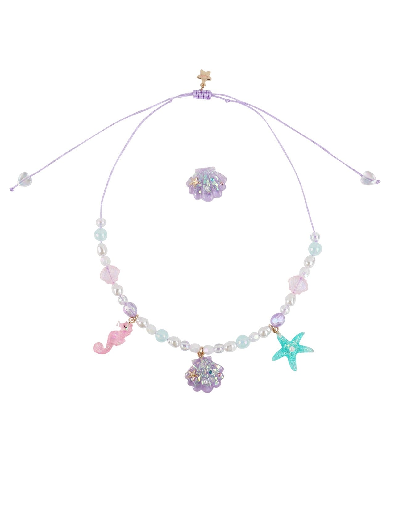 Shell Starfish Seahorse Necklace Ring Set - Rurustar