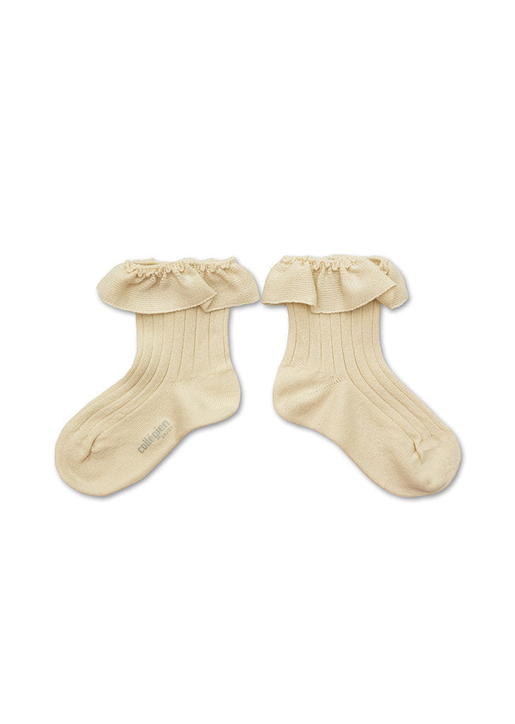 Collégien Ludivine Ribbed Ankle Socks with Jersey Ruffle – Doux Agneaux