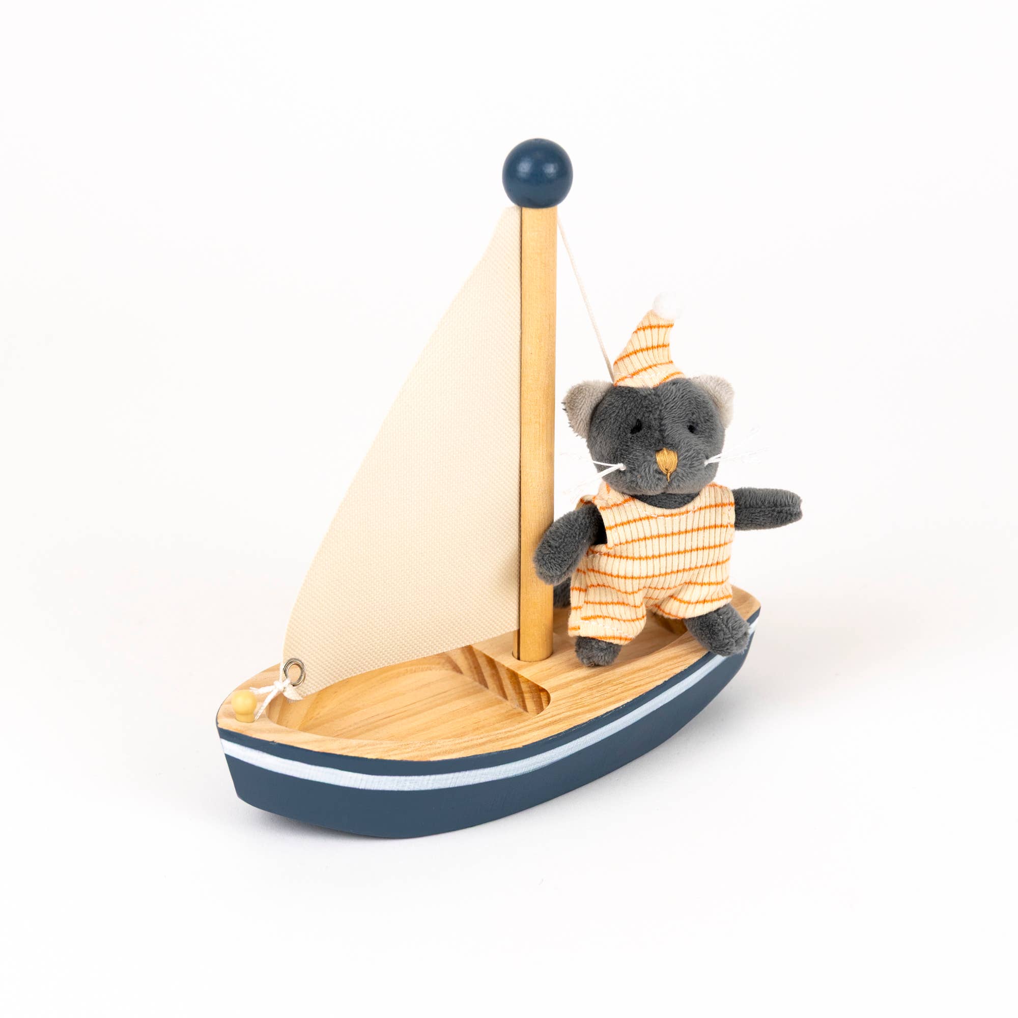 Malo the Cat in a Boat – Egmont plush cat with hand-painted beech wood boat