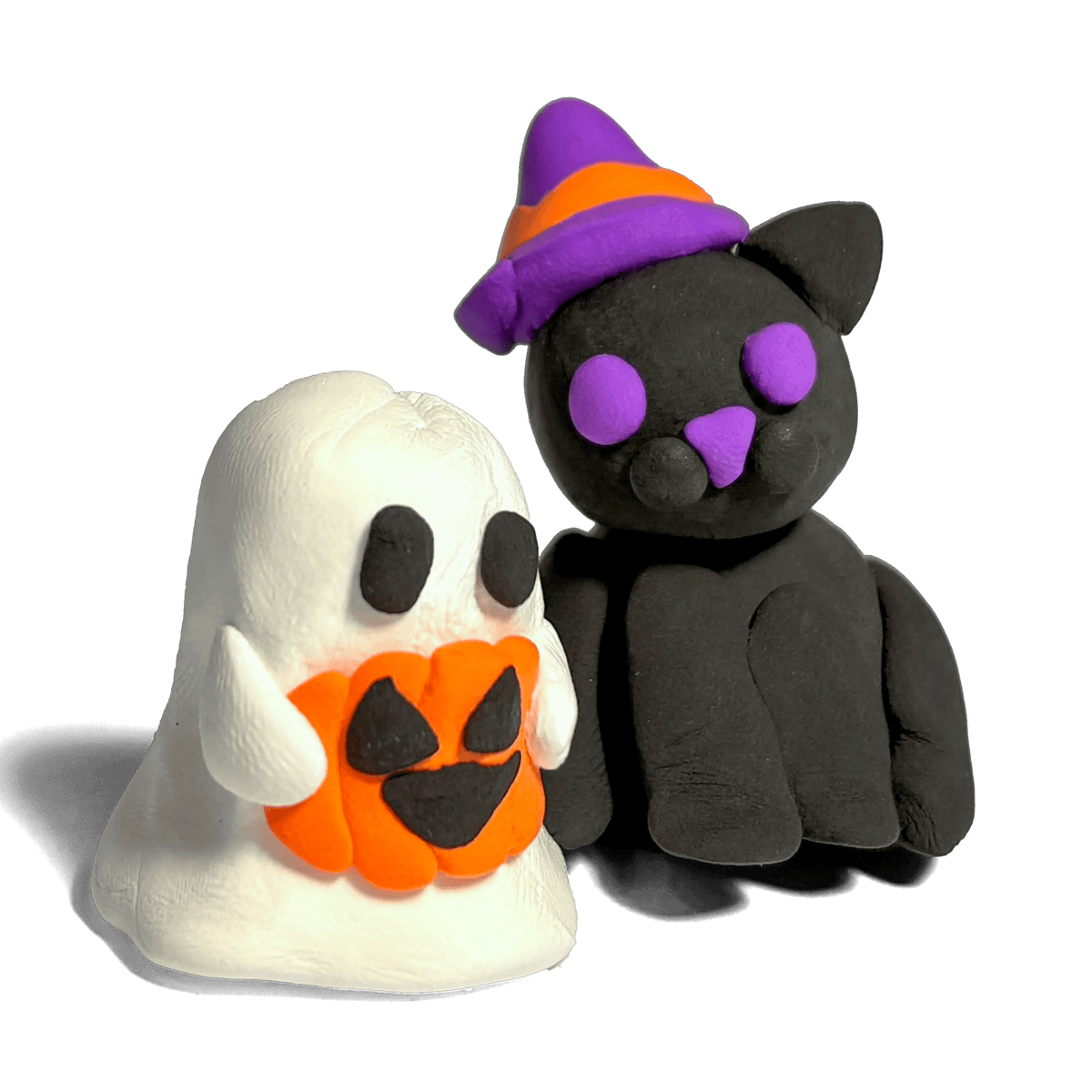 Ooly Creatibles Air Dry Clay Kit Spooky BFFs, finished ghost and jack-o-lantern figure