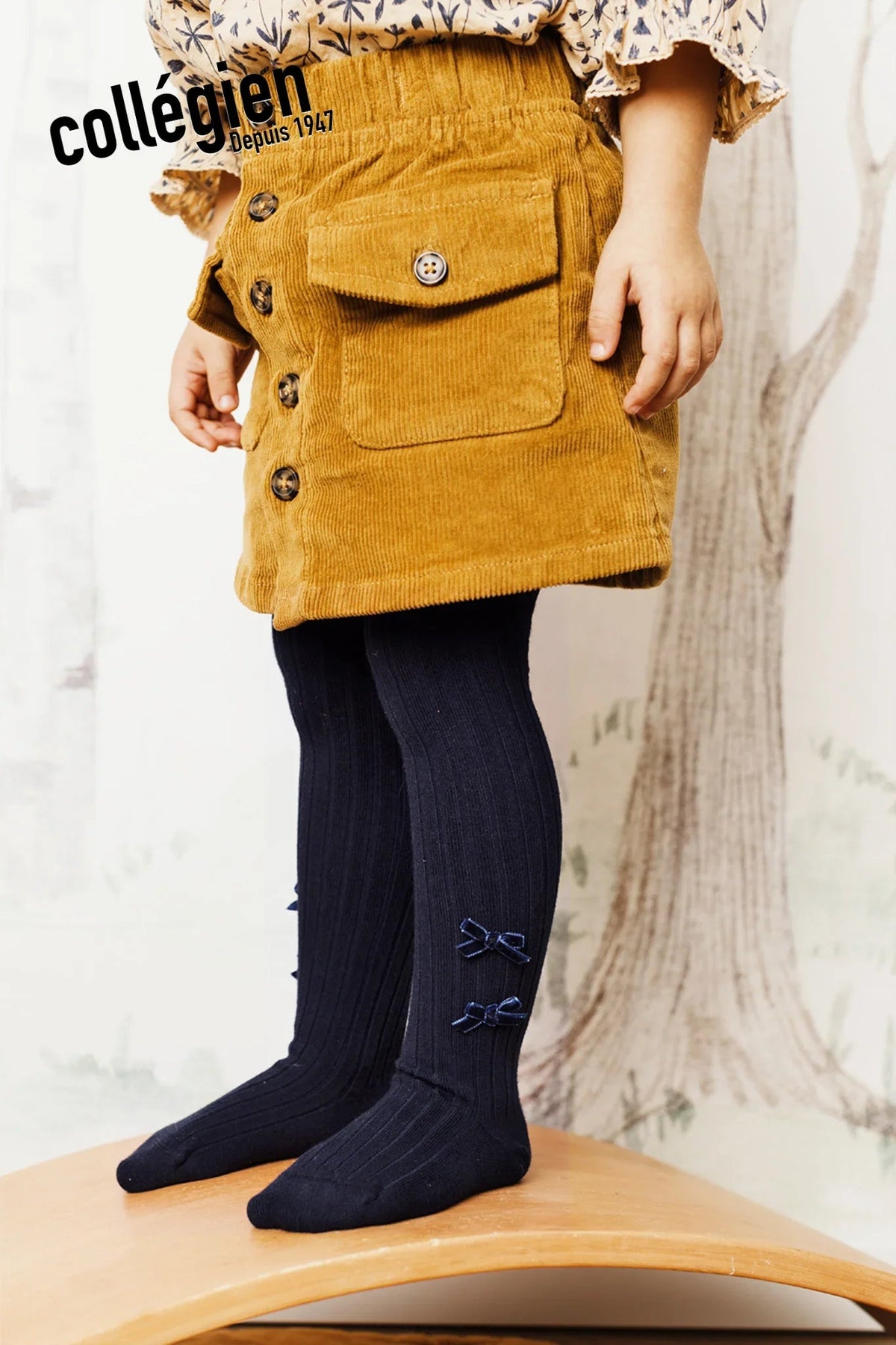 Collégien Capucine Ribbed Tights with Velvet Bows – Nuit Etoilée (image 2)