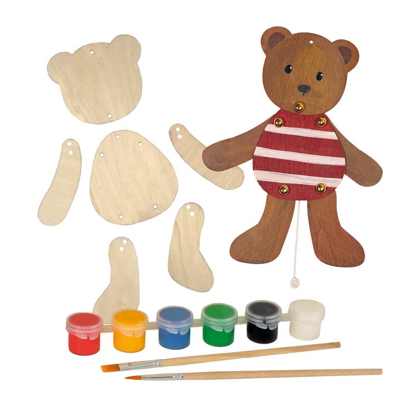 Jumping Jack Bear to Paint – Egmont classic wooden pull-string toy kit