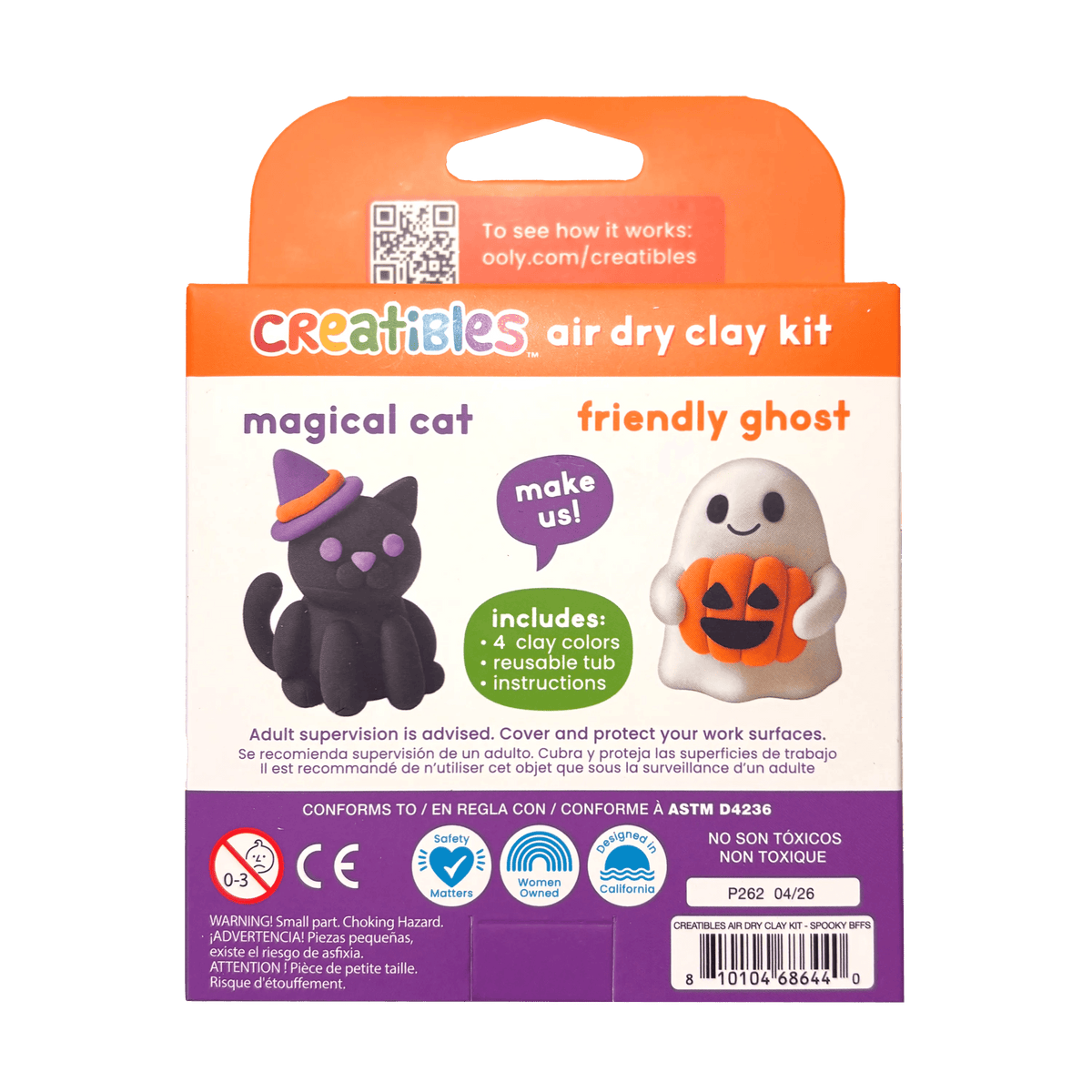 Ooly Creatibles Air Dry Clay Kit Spooky BFFs, finished kitty in witch hat figure