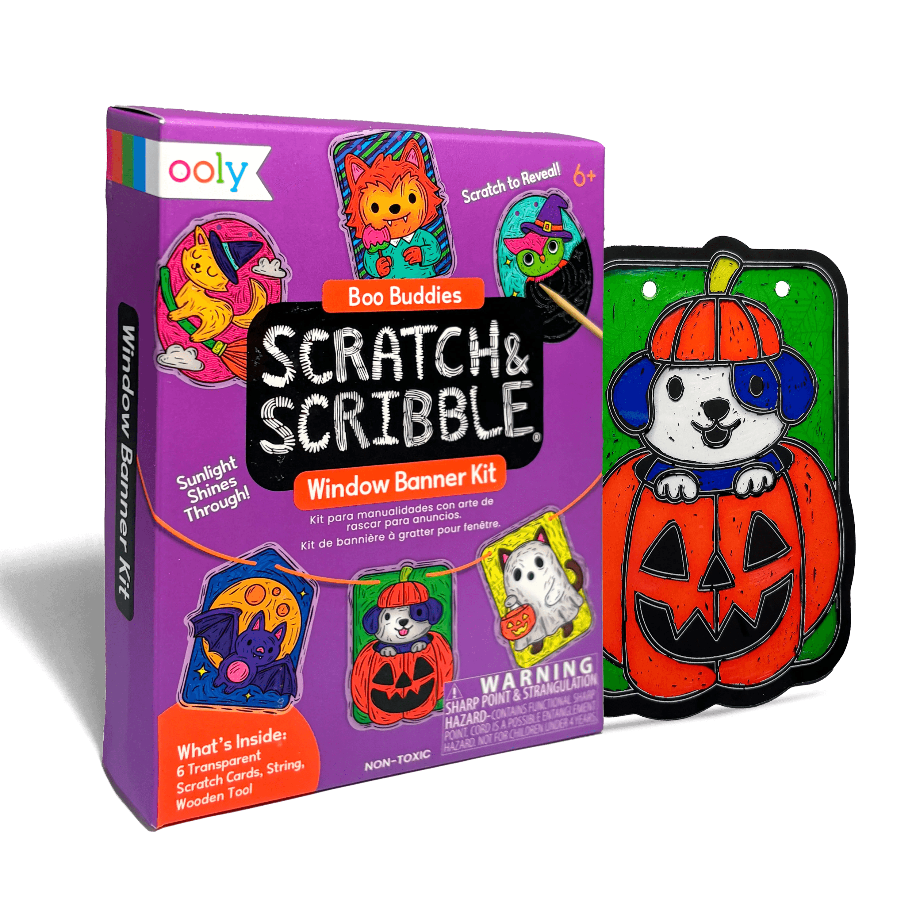Ooly Mini Scratch & Scribble Window Banner Kit Boo Buddies, shown on white background