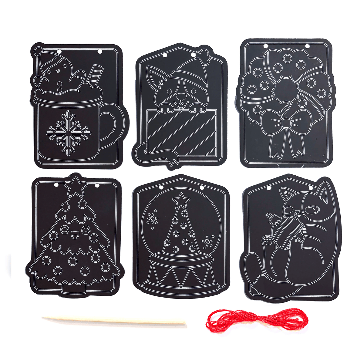 OOLY Mini Scratch & Scribble Window Banner Kit in Festive Friends, holiday scratch art window banner kit – image 3 of 6