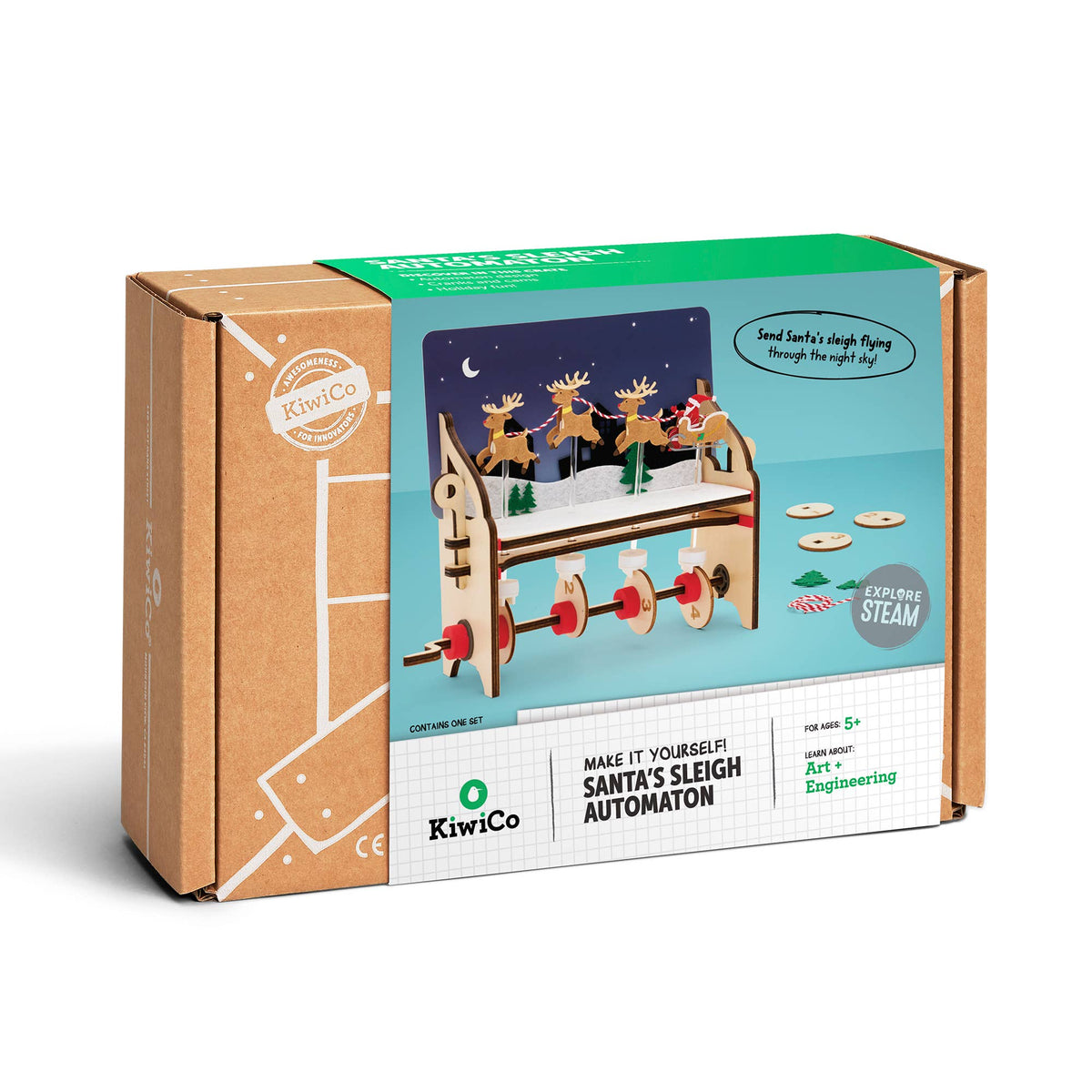 KiwiCo Santa's Sleigh Automation Engineering Kit, hand-crank holiday scene