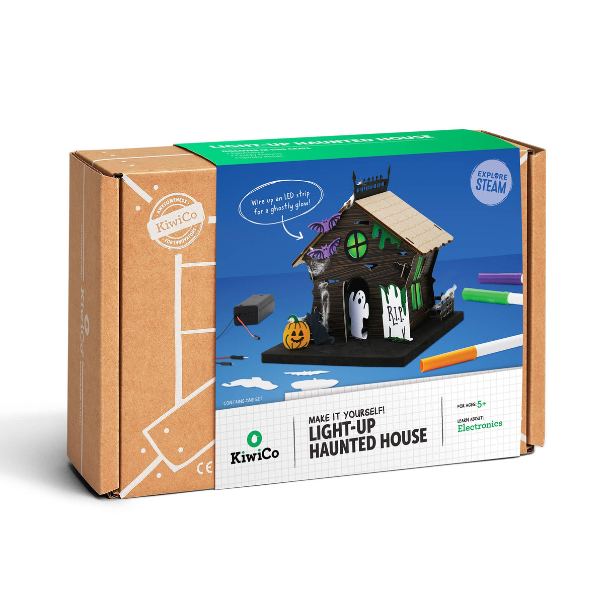 KiwiCo Light Up Haunted House Science Kit, finished glowing haunted house