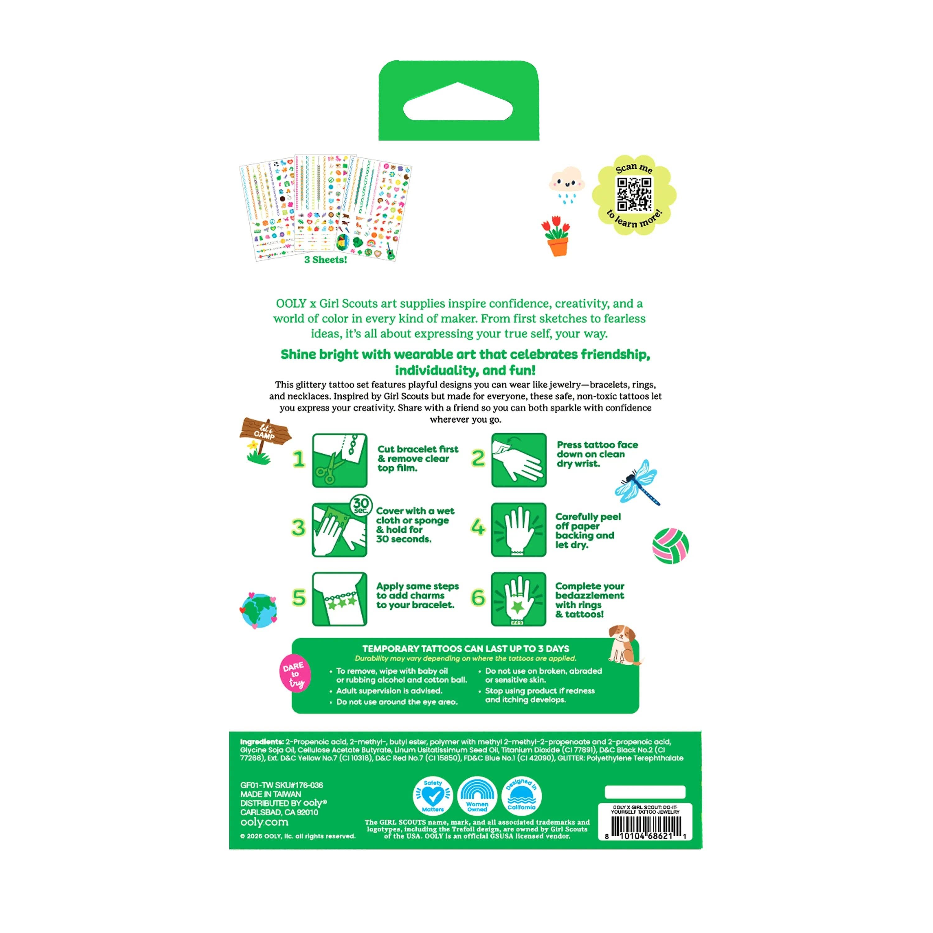 OOLY x Girl Scouts: Do-It-Yourself Tattoo Jewelry (3 Sheet Set)
