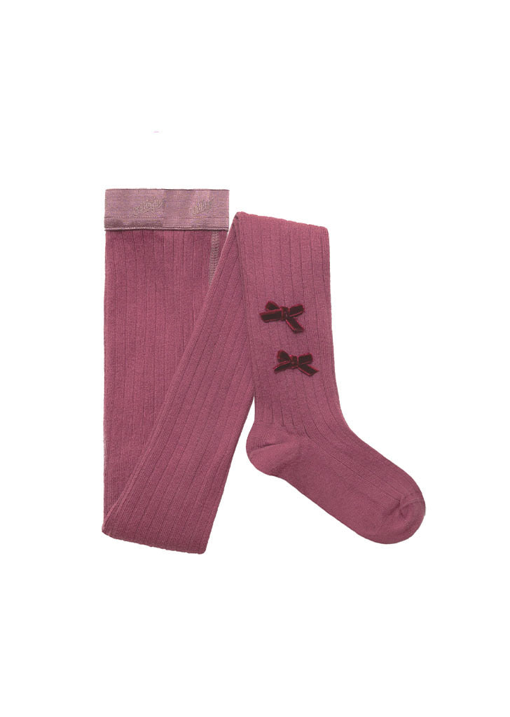 Collégien Capucine Ribbed Tights with Velvet Bows – Raisin Rose