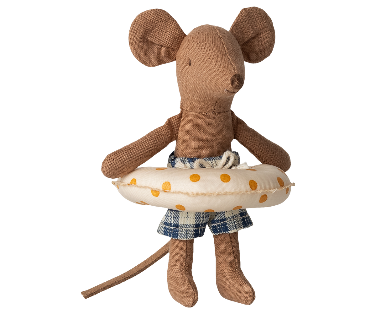 Beach Mouse with Float, Little Brother - Yellow Dots