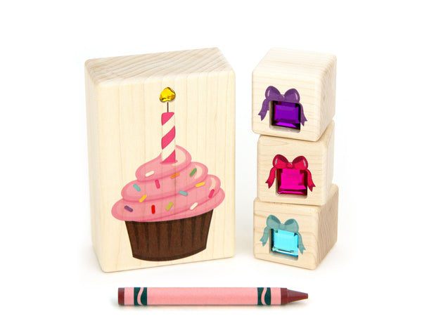 4 pc. Pink & Chocolate Cupcake Gem Message Blocks – Everwood Friends