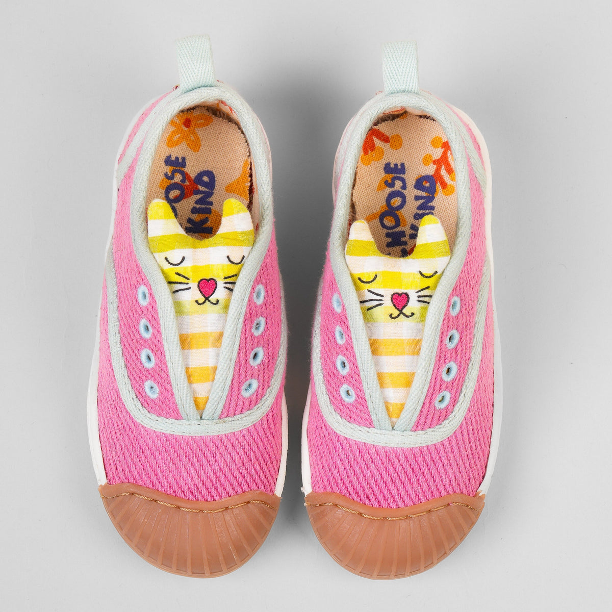 Choose Kind Dodo Tickletoe pink kids shoes with cat tongue