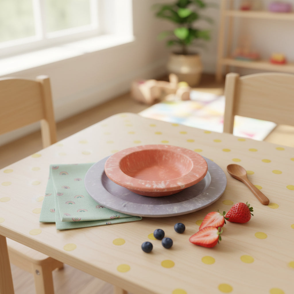 Pastel Marble 3-Piece Dinner Set – detail of marbled pastel swirl design