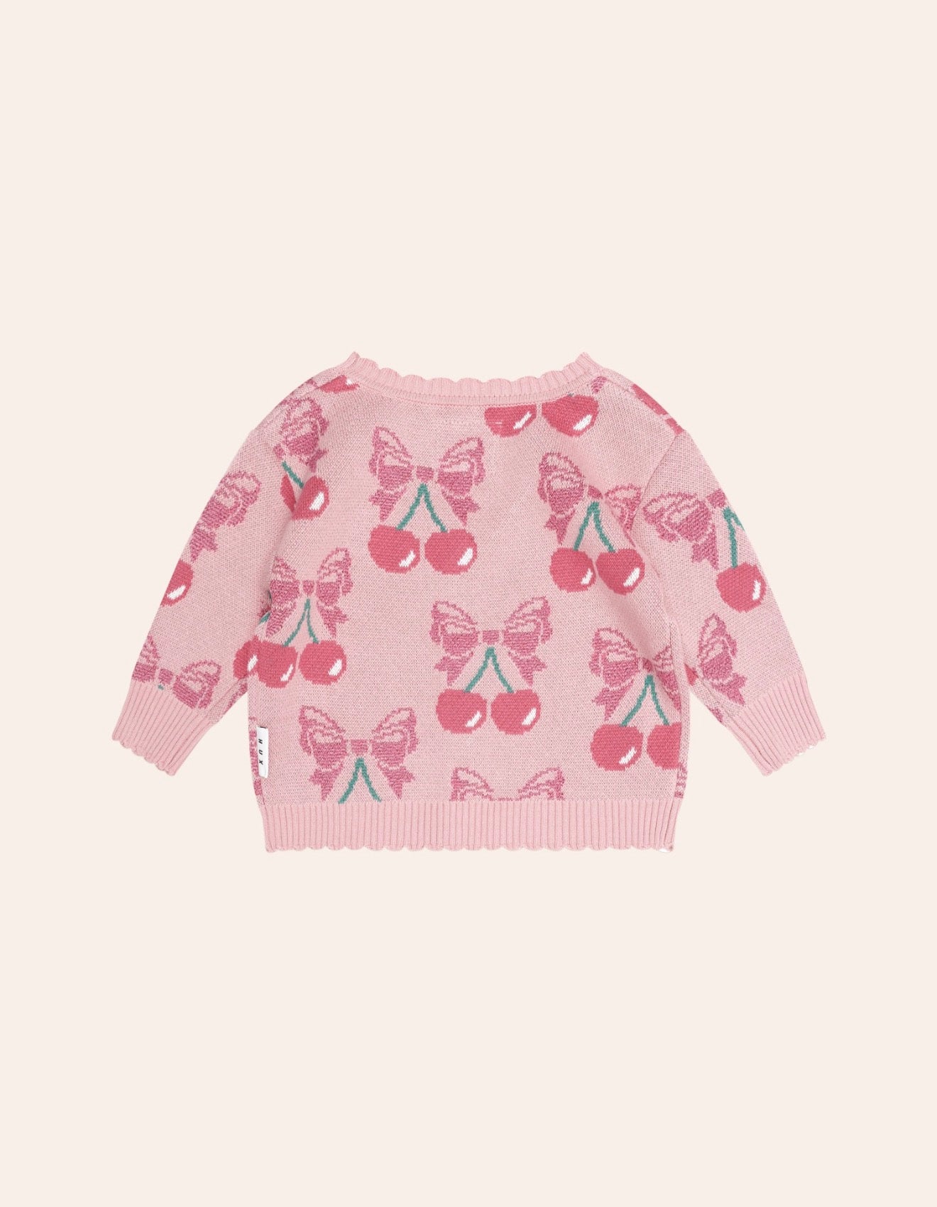 Cherry Bow Cardi – Vintage Pink – Huxbaby (back view)