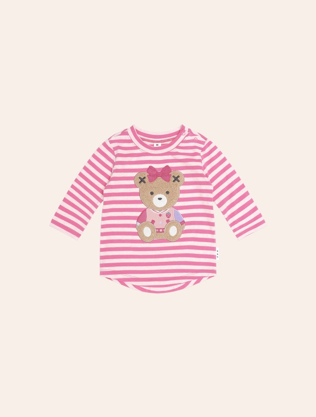 Berry Stripe Sitting Huxette Top – Dusty Berry/Pink Marle – Huxbaby (front view)