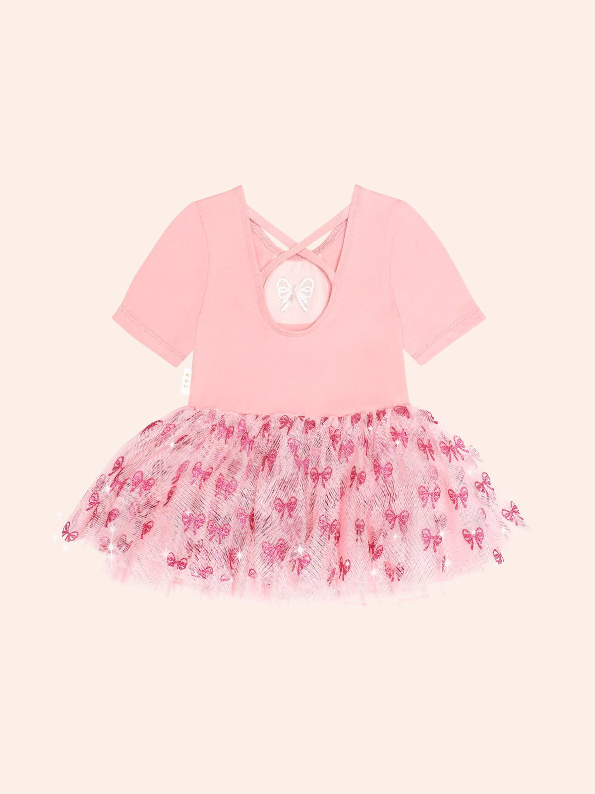 Glitter Bow Tutu Tulle Dress – Vintage Pink – Huxbaby