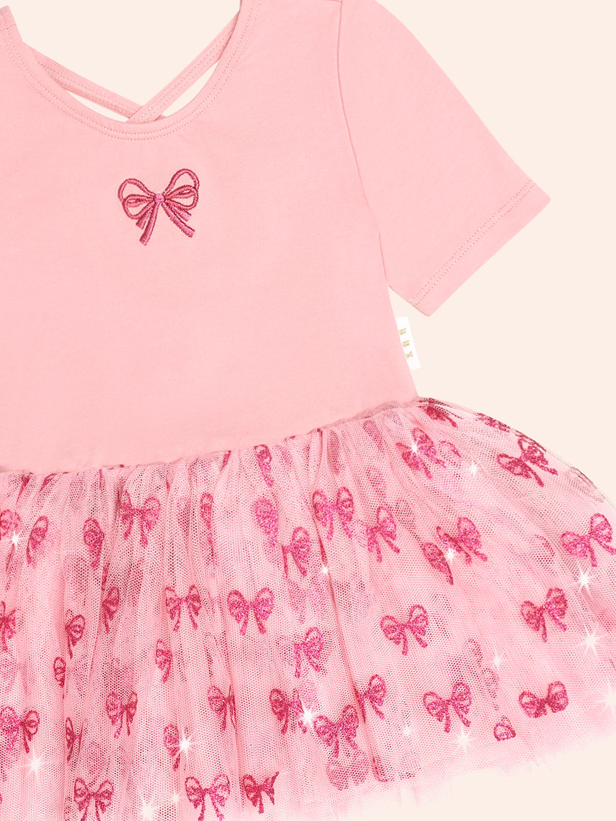 Glitter Bow Tutu Tulle Dress – Vintage Pink – Huxbaby